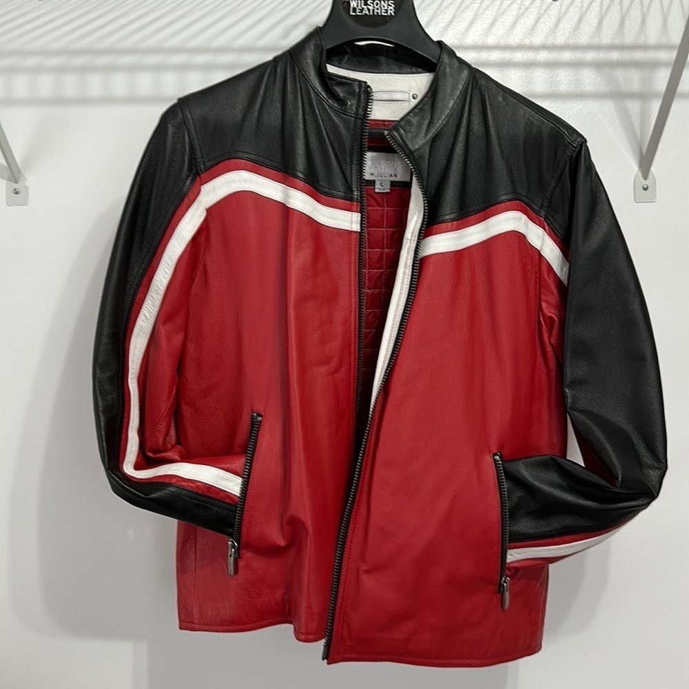 Wilson Leather Black Red White Motorcycle Jacket Sz L Large
